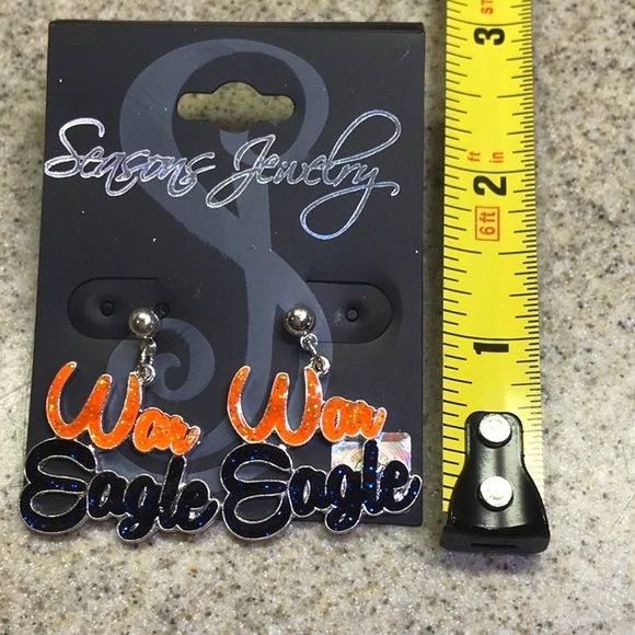 War Eagle Pierced Earrings. Silver, Orange /Blue - Picture 3 of 5